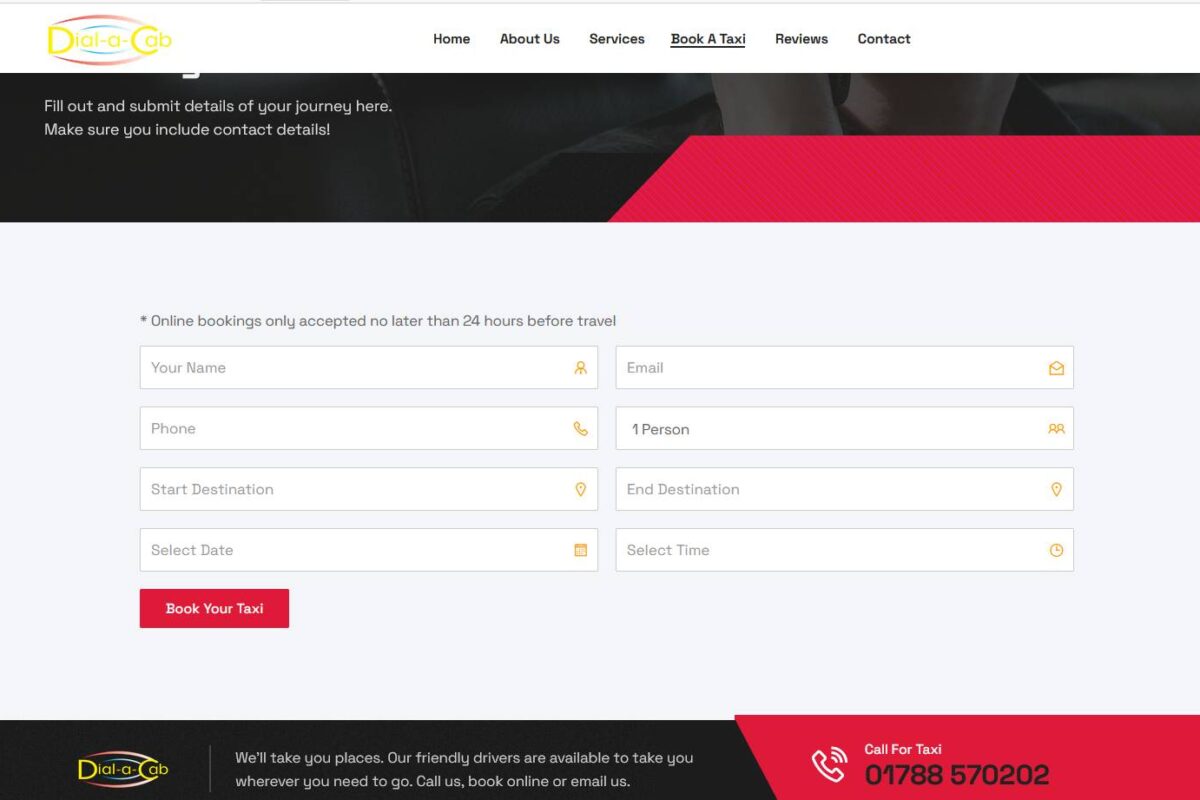 Booking form for Rugby Taxi