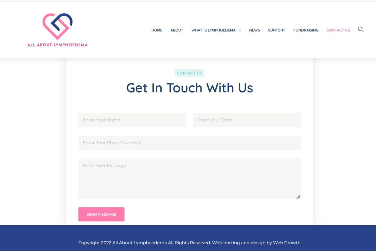 Contact form for All About Lymphoedema website