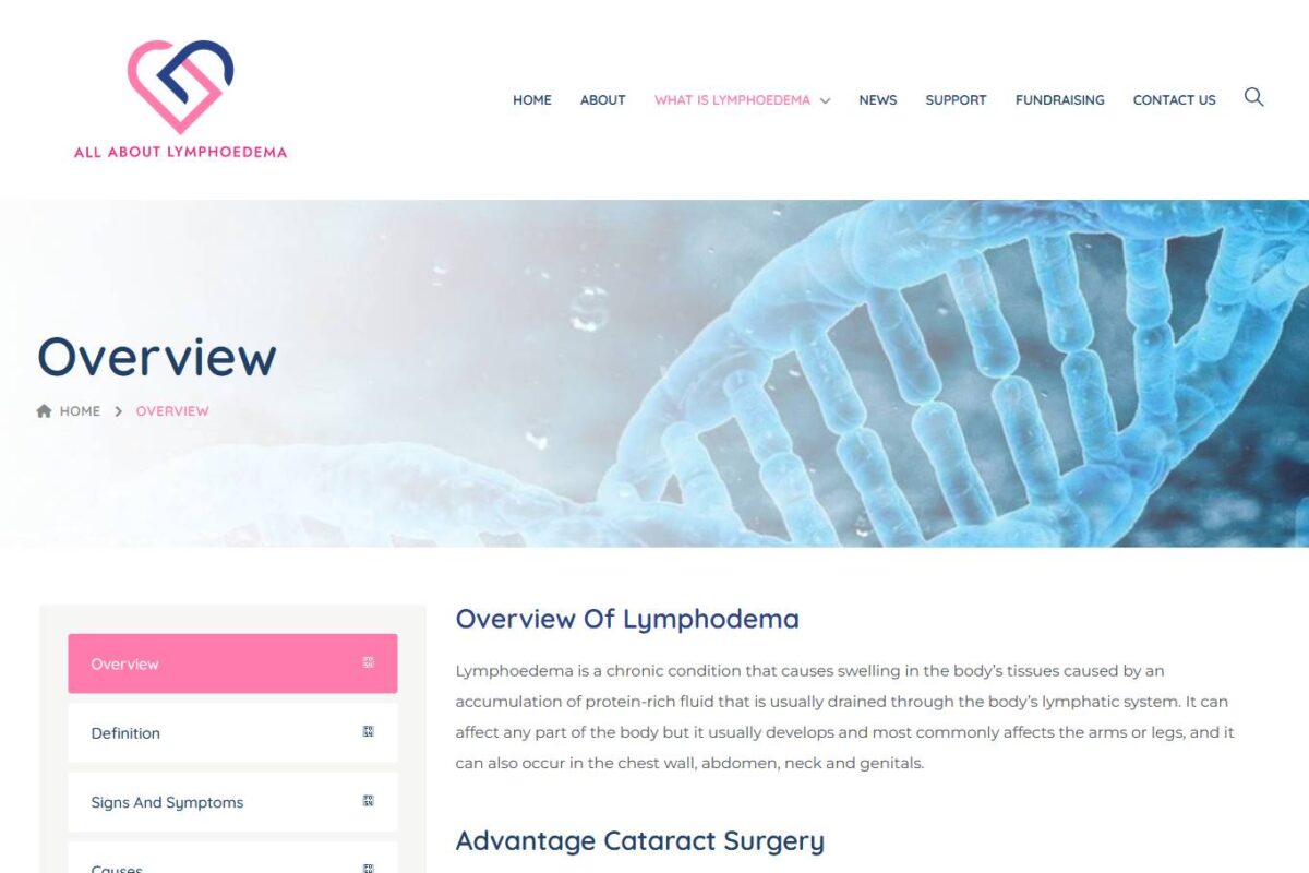 Innner page of All About Lymphoedema website