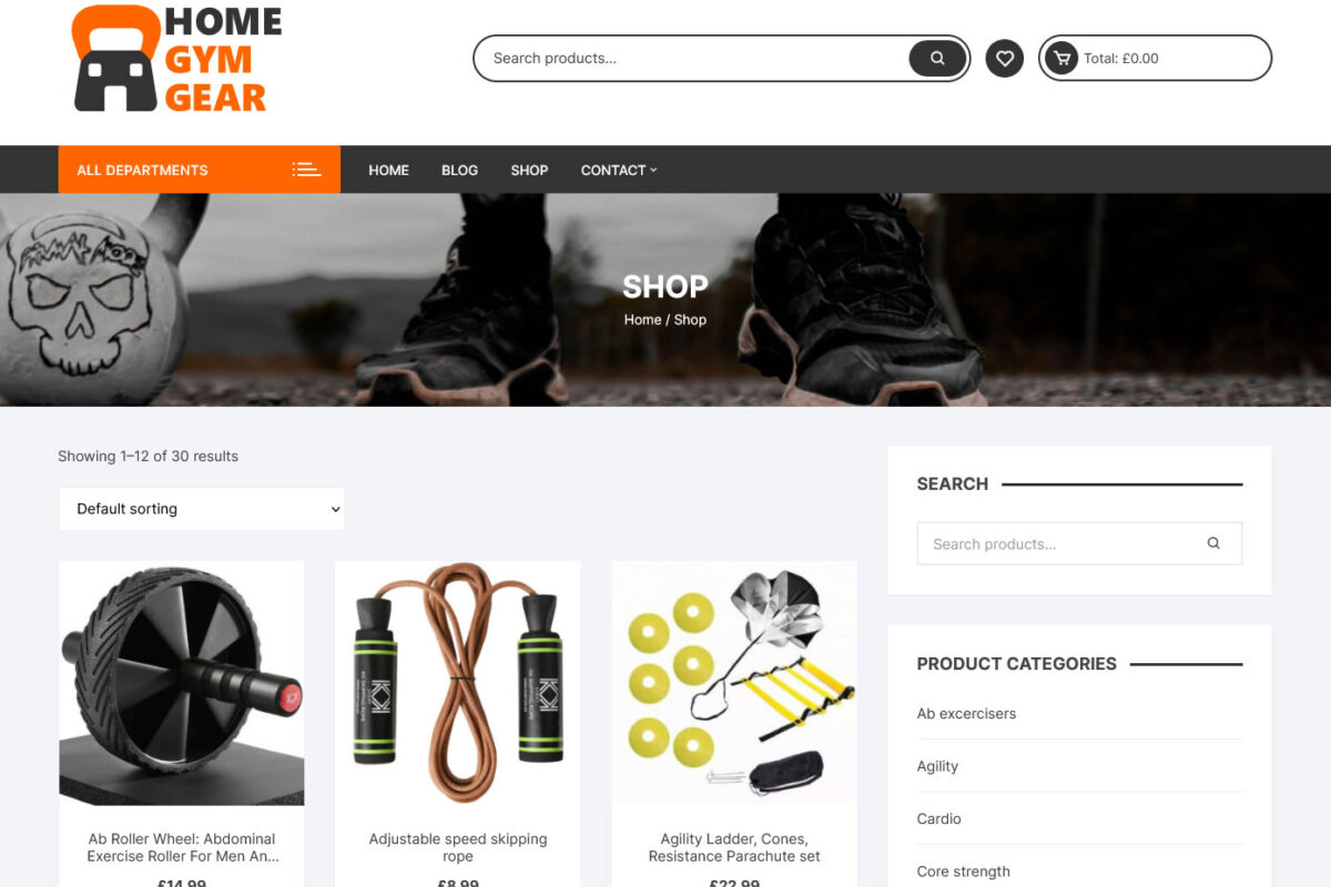 Home Gym Gear shop page