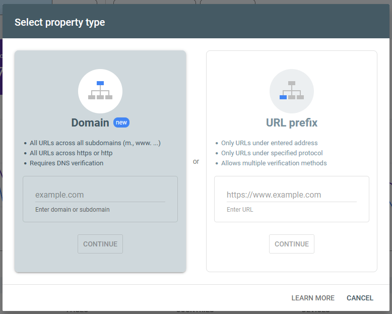 Google Search Console Domain or URL profile